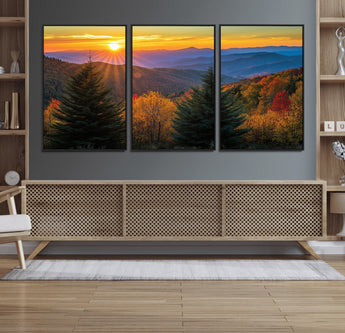 36964931-MGV-FC-60X30-3P_Black-Autumn Mountains Wall Art Canvas Print, Framed Sunset Glow Forest Art Picture Print, Golden Trees Perfect Vibrant Nature Decor