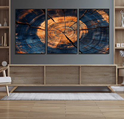 18975622-MGV-FC-60X30-3P_Black-Burnt Wood Wall Art Canvas Print, Framed Aged Timber Art Picture Print, Rustic Tree Slice Perfect Rustic Decor Artwork for Home,