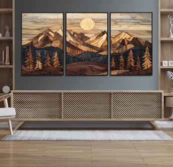 39116082-MGV-CV-36X24-Wood Mountain Landscape Wall Art Canvas Print, Framed Sunset Hills Art Picture Print, Abstract Nature Perfect Boho Decor Artwork