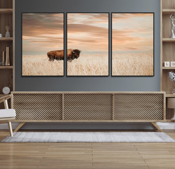 87282289-MGV-CV-36X24-Bison Wall Art Canvas Print, Framed Buffalo Art Picture Print, Western Prairie Perfect Rustic Decor Artwork