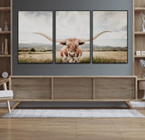 80054319-MGV-CV-36X24-Texas Longhorn Wall Art Canvas Print, Framed Western Cow Art Picture Print, Rustic Farmhouse Perfect Farmhouse Decor Artwork