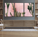 93119502-MGV-CV-36X24-Tall Cactus Wall Art Canvas Print, Framed Pink Wall Art Picture Print, Cactus Lines Perfect Modern Desert Decor Artwork