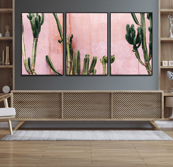 93119502-MGV-CV-36X24-Tall Cactus Wall Art Canvas Print, Framed Pink Wall Art Picture Print, Cactus Lines Perfect Modern Desert Decor Artwork