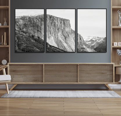 39393420-MGV-CV-36X24-El Capitan Wall Art Canvas Print, Framed Yosemite Cliff Art Picture Print, Monochrome Mountain Perfect Monochrome Sierra Decor