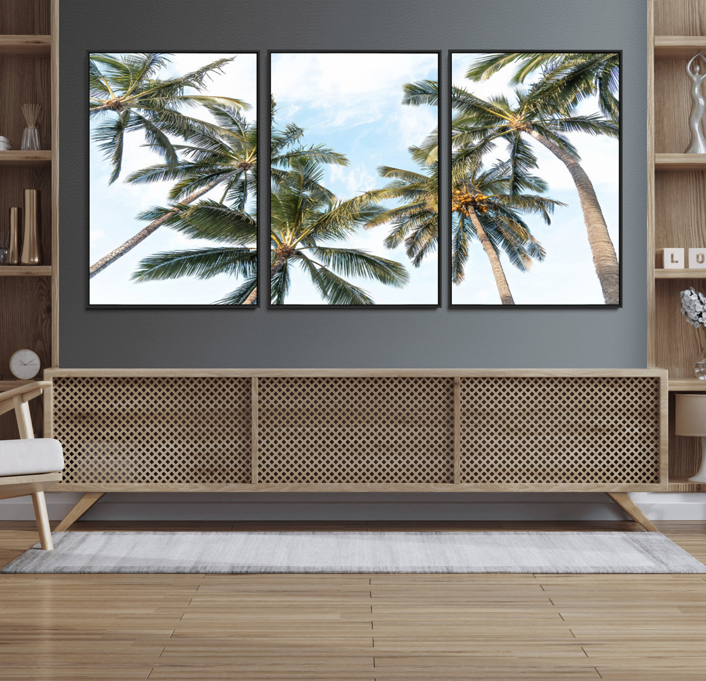 87247012-MGV-CV-36X24-Skyward Palm Trees Wall Art Canvas Print, Framed Tropical Sky Art Picture Print, Coconut Palm Perfect Tropical Skyview Decor