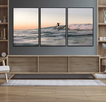 58502923-MGV-CV-36X24-Wave Rider Wall Art Canvas Print, Framed Ocean Wave Art Picture Print, Riding Surf Perfect Sunset Surf Decor Artwork