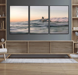 58502923-MGV-FC-60X30-3P_Black-Wave Rider Wall Art Canvas Print, Framed Ocean Wave Art Picture Print, Riding Surf Perfect Sunset Surf Decor Artwork