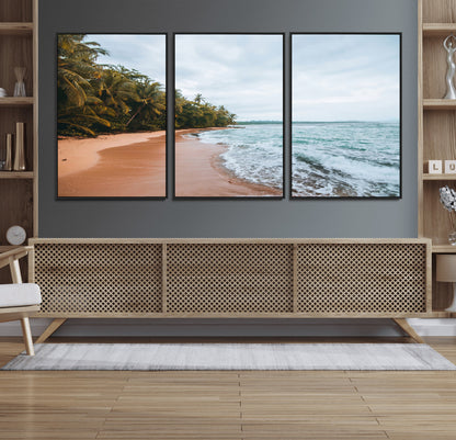 88125882-MGV-CV-36X24-Tropical Shoreline Wall Art Canvas Print, Framed Palm Trees Art Picture Print, Tropical Ocean Perfect Tropical Coastal Decor