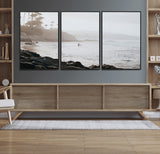 62501405-MGV-CV-36X24-Misty Beach Wall Art Canvas Print, Framed California Surfer Art Picture Print, Coastal Cliff Perfect Coastal Beach Decor Artwork