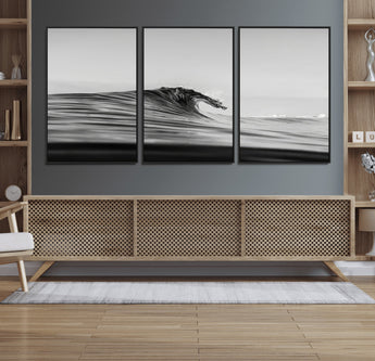24029476-MGV-CV-36X24-Black Wave Wall Art Canvas Print, Framed Abstract Surf Art Picture Print, Minimalist Ocean Perfect Minimalist Coastal Decor