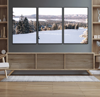 79857868-MGV-FC-60X30-3P_Black-Snowy Mountain Wall Art Canvas Print, Framed Ski Slope Art Picture Print, Winter Forest Perfect Modern Rustic Decor Artwork