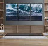 87941475-MGV-CV-36X24-Black Beach Wall Art Canvas Print, Framed Aerial Ocean Art Picture Print, Moody Coastal Perfect Modern Coastal Decor Artwork