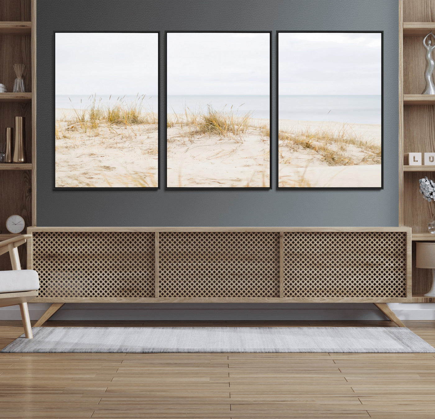 13146857-MGV-CV-36X24-Beach Dunes Wall Art Canvas Print, Framed Soft Horizon Art Picture Print, Coastal Grass Perfect Minimalist Coastal Decor Artwork