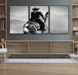 83102464-MGV-FC-60X30-3P_Black-Western Cowboy Wall Art Canvas Print, Framed Monochrome Horse Art Picture Print, Western Equestrian Perfect Rustic Western Decor