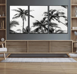 46641801-MGV-CV-36X24-Palm Tree Wall Art Canvas Print, Framed Black White Tropics Art Picture Print, Monochrome Palms Perfect Modern Tropical Minimalist