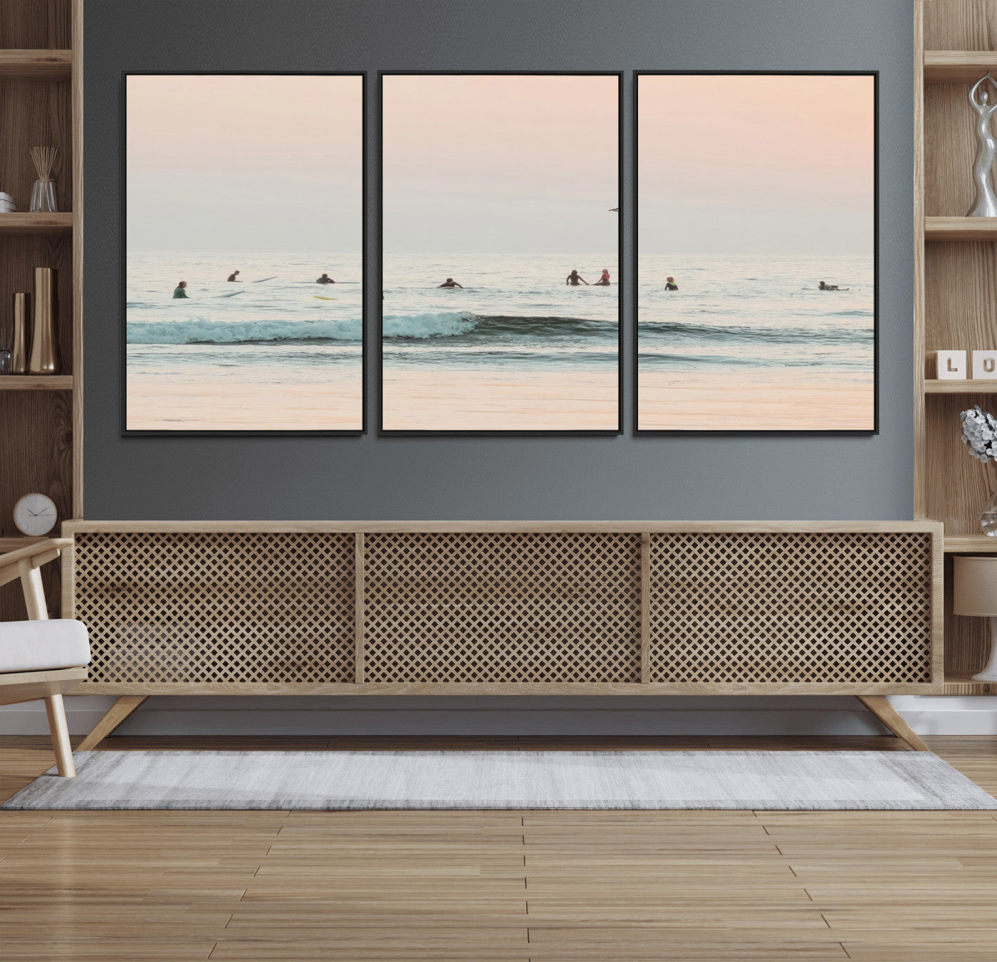 98888919-MGV-CV-36X24-Pastel Ocean Wall Art Canvas Print, Framed Soft Sunset Swimming Art Picture Print, Calm Sea Horizon Perfect Soft Coastal