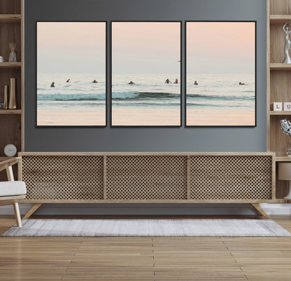 98888919-MGV-CV-36X24-Pastel Ocean Wall Art Canvas Print, Framed Soft Sunset Swimming Art Picture Print, Calm Sea Horizon Perfect Soft Coastal