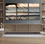 24896468-MGV-CV-36X24-Sunset Surf Wall Art Canvas Print, Framed Golden Waves Art Picture Print, Tropical Ocean Perfect Tropical Boho Decor Artwork