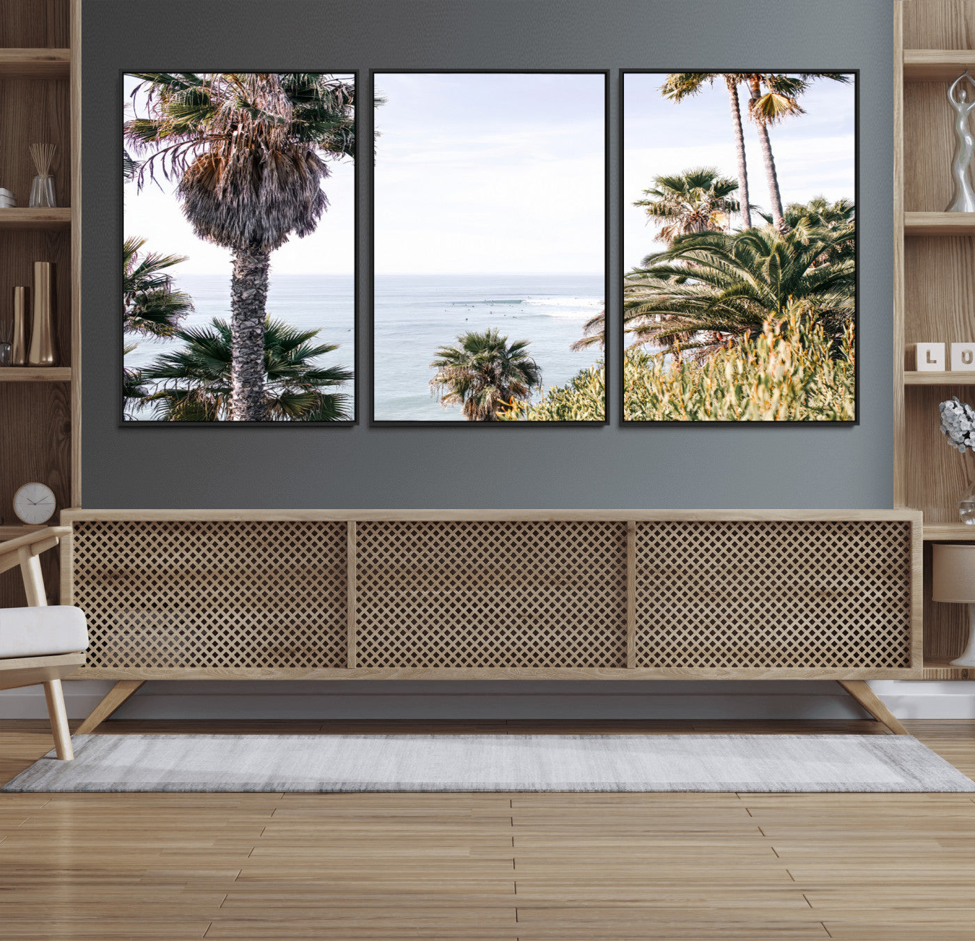 51404565-MGV-CV-36X24-Palm Trees Wall Art Canvas Print, Framed Ocean Breeze Art Picture Print, Coastal View Perfect Tropical Coastal Decor Artwork