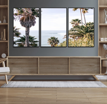 51404565-MGV-FC-60X30-3P_Black-Palm Trees Wall Art Canvas Print, Framed Ocean Breeze Art Picture Print, Coastal View Perfect Tropical Coastal Decor Artwork