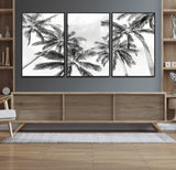 62113786-MGV-CV-36X24-Black White Palm Wall Art Canvas Print, Framed Monochrome Tropics Art Picture Print, Minimalist Beach Perfect Coastal Minimalist