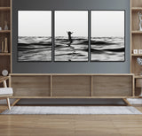 69541918-MGV-FC-60X30-3P_Black-Black White Ocean Wall Art Canvas Print, Framed Moody Seascape Art Picture Print, Surfer Sign Perfect Moody Minimalist Decor