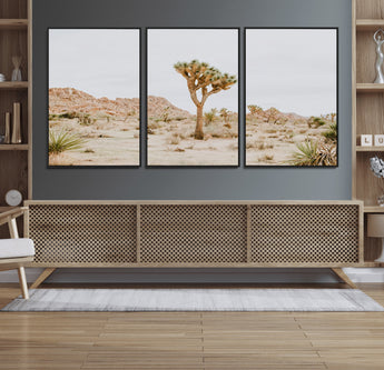67109959-MGV-FC-60X30-3P_Black-Joshua Tree Wall Art Canvas Print, Framed Neutral Desert Art Picture Print, Earthy Landscape Perfect Neutral Boho Decor Artwork