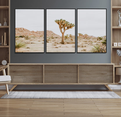 67109959-MGV-FC-60X30-3P_Black-Joshua Tree Wall Art Canvas Print, Framed Neutral Desert Art Picture Print, Earthy Landscape Perfect Neutral Boho Decor Artwork