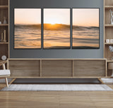 16973771-MGV-CV-36X24-Calm Water Wall Art Canvas Print, Framed Sunset Waves Art Picture Print, Coastal Warmth Perfect Warm Minimalist Decor Artwork