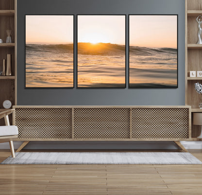 16973771-MGV-CV-36X24-Calm Water Wall Art Canvas Print, Framed Sunset Waves Art Picture Print, Coastal Warmth Perfect Warm Minimalist Decor Artwork