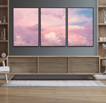 22874890-MGV-FC-60X30-3P_Black-Pastel Sky Wall Art Canvas Print, Framed Dreamy Cloudscape Art Picture Print, Sunset Glow Perfect Minimalist Serenity Decor