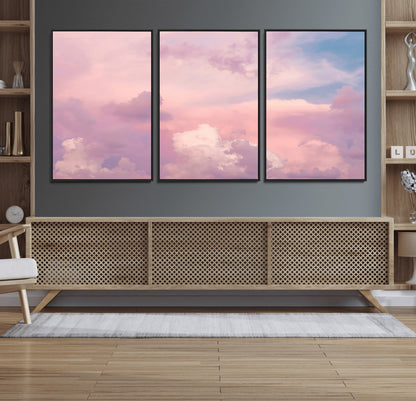 22874890-MGV-FC-60X30-3P_Black-Pastel Sky Wall Art Canvas Print, Framed Dreamy Cloudscape Art Picture Print, Sunset Glow Perfect Minimalist Serenity Decor