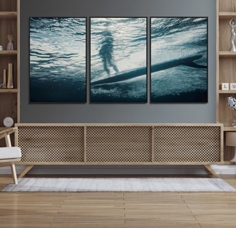 71192524-MGV-FC-60X30-3P_Black-Submerged Surf Wall Art Canvas Print, Framed Underwater Perspective Art Picture Print, Ocean Surf Perfect Coastal Adventure Decor
