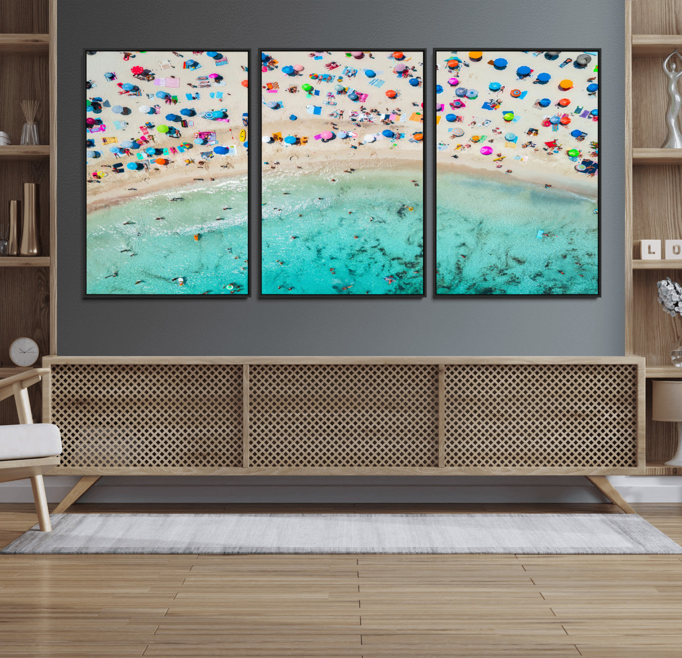 76172085-MGV-CV-36X24-Tropical Shoreline Wall Art Canvas Print, Framed Beach Relaxing Art Picture Print, Aerial Summer Perfect Coastal Vibrant Decor