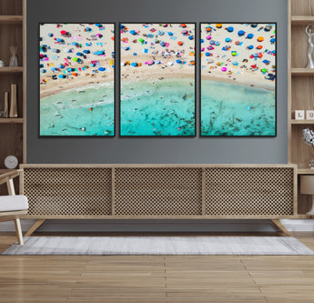 76172085-MGV-CV-36X24-Tropical Shoreline Wall Art Canvas Print, Framed Beach Relaxing Art Picture Print, Aerial Summer Perfect Coastal Vibrant Decor