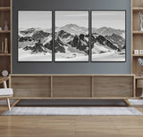 32399691-MGV-FC-60X30-3P_Black-Snowy Mountain Wall Art Canvas Print, Framed Mountain Peaks Art Picture Print, Alpine Mountains Perfect Minimalist Alpine Decor