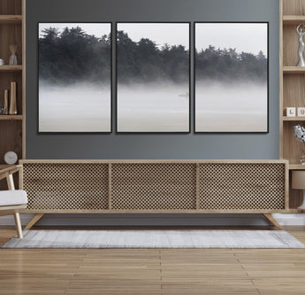 59703275-MGV-CV-36X24-Surfer in Fog Wall Art Canvas Print, Framed Foggy Beach Art Picture Print, Coastal Surf Perfect Moody Coastal Decor Artwork