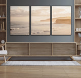 57669769-MGV-FC-60X30-3P_Black-Misty Coastal Wall Art Canvas Print, Framed Golden Sunset Art Picture Print, Serene Shoreline Perfect Tranquil Coastal Decor