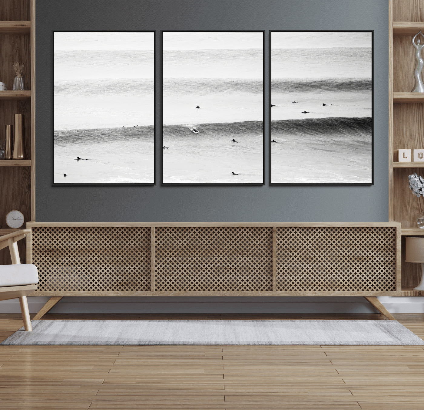 54291445-MGV-CV-36X24-Black White Ocean Wall Art Canvas Print, Framed Coastal Sport Art Picture Print, Ocean Culture Perfect Minimalist Coastal Decor