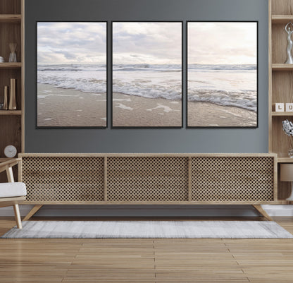 70596264-MGV-CV-36X24-Ocean Waves Wall Art Canvas Print, Framed Coastal Shoreline Art Picture Print, Sea Foam Perfect Coastal Minimalist Decor Artwork