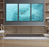 43671474-MGV-FC-60X30-3P_Black-Fish Swarm Wall Art Canvas Print, Framed Marine Life Art Picture Print, Shark Aerial Perfect Wildlife Coastal Decor Artwork