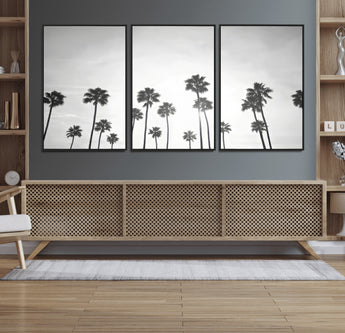 62298277-MGV-CV-36X24-Monochrome Palms Wall Art Canvas Print, Framed Minimalist Trees Art Picture Print, Silhouetted Palms Perfect Tropical Minimalist