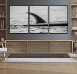 62314230-MGV-FC-60X30-3P_Black-Black White Surfboard Wall Art Canvas Print, Framed Minimalist Beach Art Picture Print, Surf Fin Perfect Minimalist Coastal Decor
