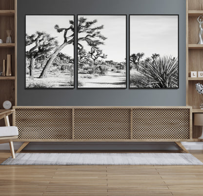88164251-MGV-CV-36X24-Joshua Tree Wall Art Canvas Print, Framed Desert Path Art Picture Print, Monochrome Desert Perfect Minimalist Desert Decor Artwork