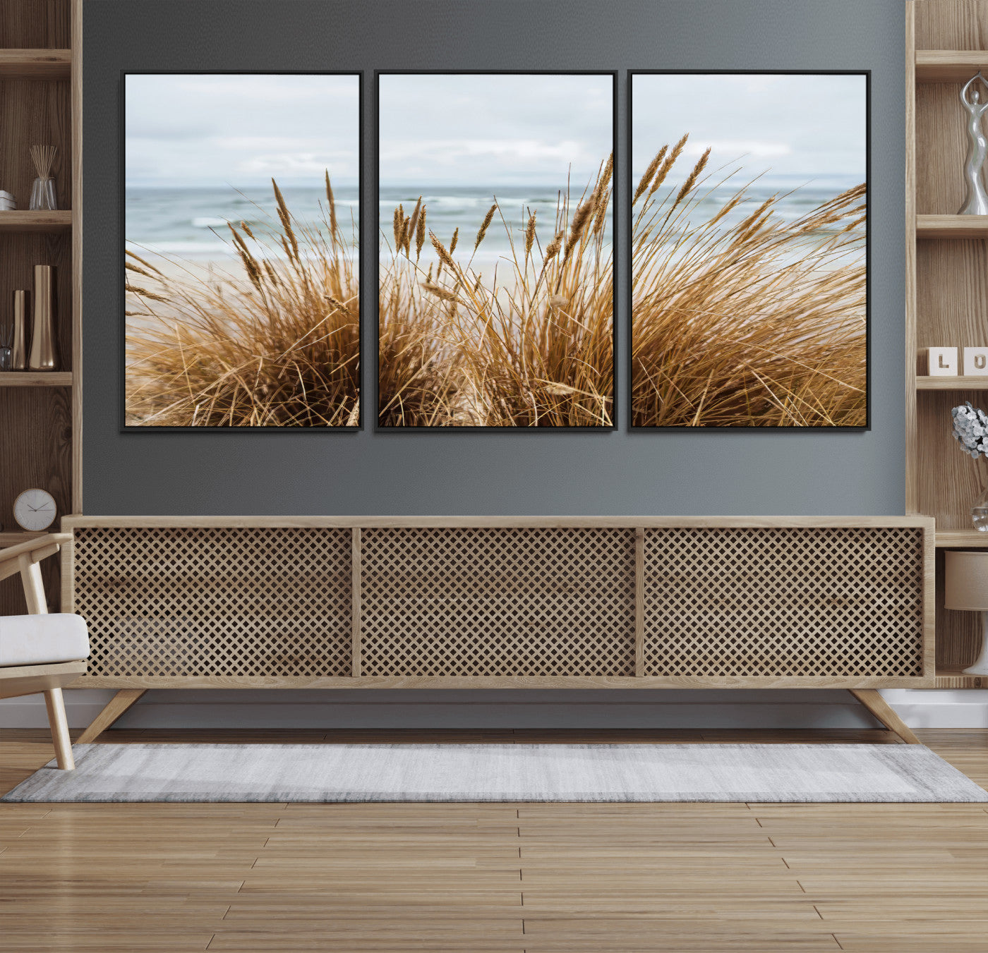 14270839-MGV-CV-36X24-Beach Grass Wall Art Canvas Print, Framed Coastal Dunes Art Picture Print, Dune Grass Perfect Coastal Minimalist Decor Artwork
