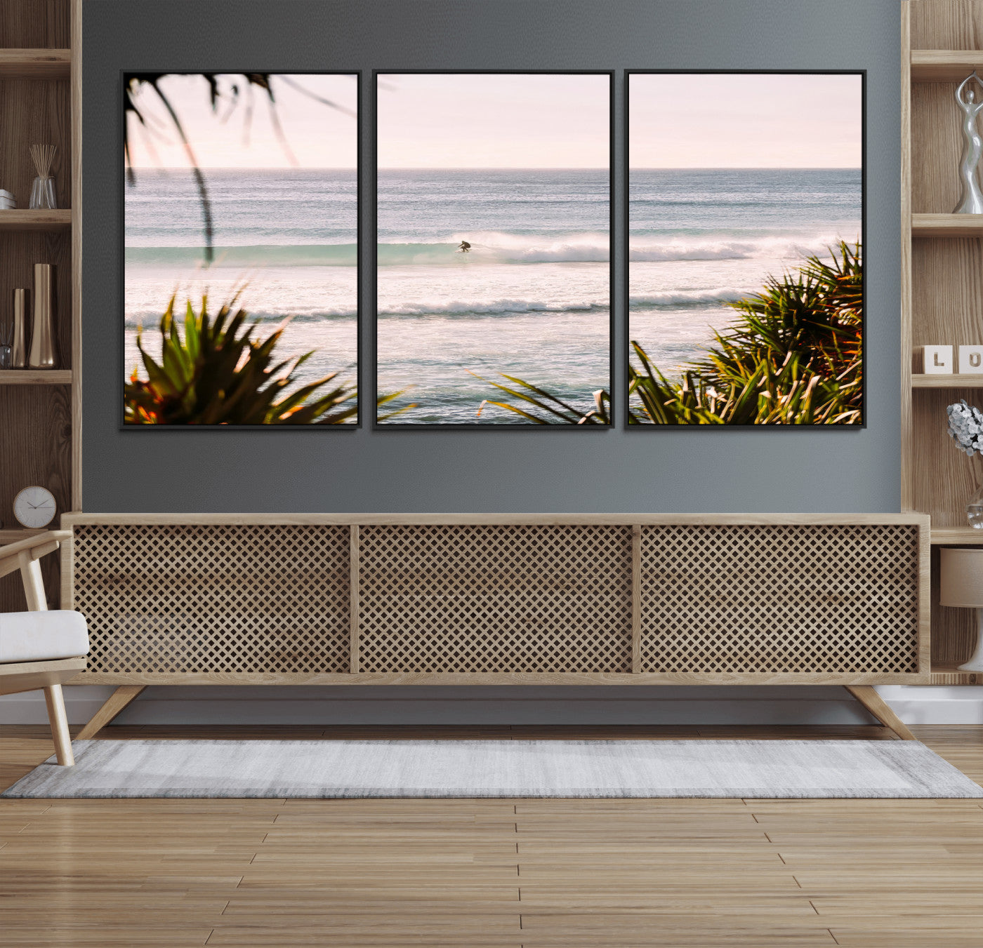 23287092-MGV-CV-36X24-Ocean Surfer Wall Art Canvas Print, Framed Coastal Surf Art Picture Print, Tropical Beach Perfect Tropical Coastal Decor Artwork