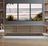 23287092-MGV-FC-60X30-3P_Black-Ocean Surfer Wall Art Canvas Print, Framed Coastal Surf Art Picture Print, Tropical Beach Perfect Tropical Coastal Decor Artwork