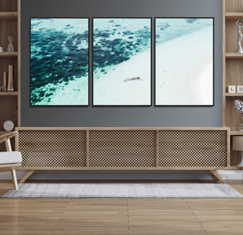 33764764-MGV-CV-36X24-Minimal Beach Wall Art Canvas Print, Framed Ocean Swimming Art Picture Print, Clear Ocean Perfect Minimal Coastal Decor Artwork