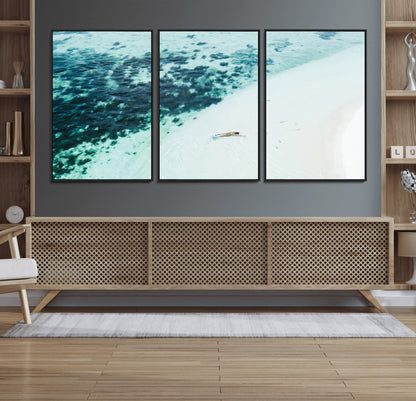 33764764-MGV-CV-36X24-Minimal Beach Wall Art Canvas Print, Framed Ocean Swimming Art Picture Print, Clear Ocean Perfect Minimal Coastal Decor Artwork