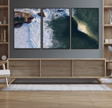 37405684-MGV-FC-60X30-3P_Black-Nazaré Coast Wall Art Canvas Print, Framed Aerial Ocean Art Picture Print, Coastal Fortress Perfect Dramatic Coastal Decor Artwork